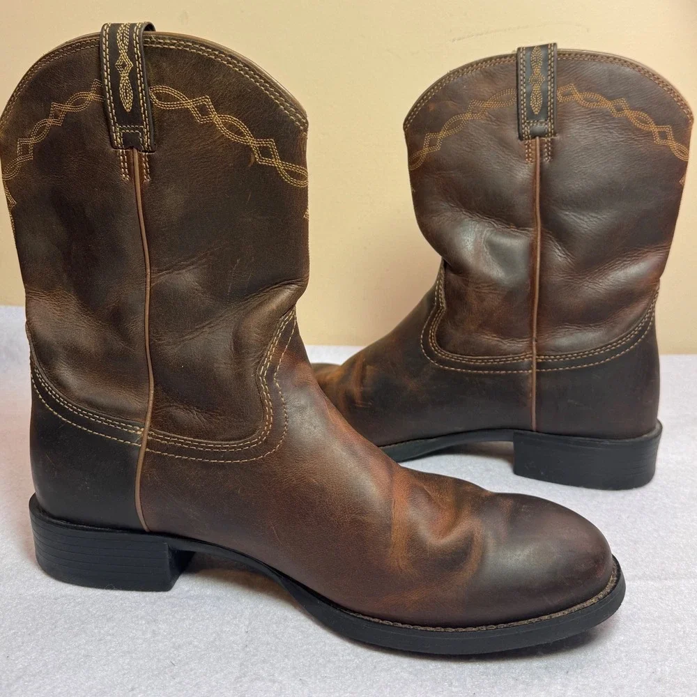 Ariat Mens Heritage Roper Distressed 13D Brown Leather Western Cowboy Boots ATS - Picture 9 of 15